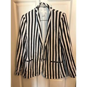 H&M Black & White stripes linen blazer size 6
